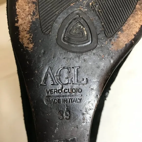AGL Made in Italy Black Soft Suede Wedge Side Zip Ankle Boots Size 39