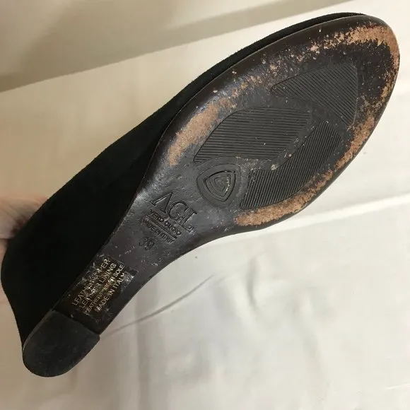 AGL Made in Italy Black Soft Suede Wedge Side Zip Ankle Boots Size 39