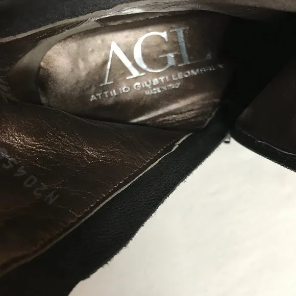 AGL Made in Italy Black Soft Suede Wedge Side Zip Ankle Boots Size 39