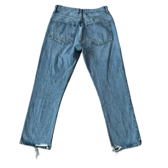Agolde Riley Cropped Frayed High-Rise Straight-Leg Jeans