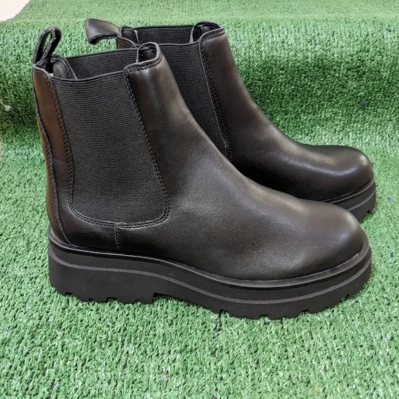 ALDO Stompd Black Leather‎ Chelsea Chunky Lug Sole Boots