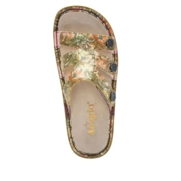 ALEGRIA Enmeshed Slide Sandals Floral Gold Peach Sage Green Tan EU 39 US 9