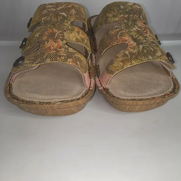 ALEGRIA Enmeshed Slide Sandals Floral Gold Peach Sage Green Tan EU 39 US 9