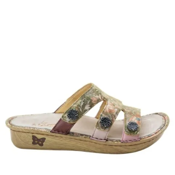 ALEGRIA Enmeshed Slide Sandals Floral Gold Peach Sage Green Tan EU 39 US 9