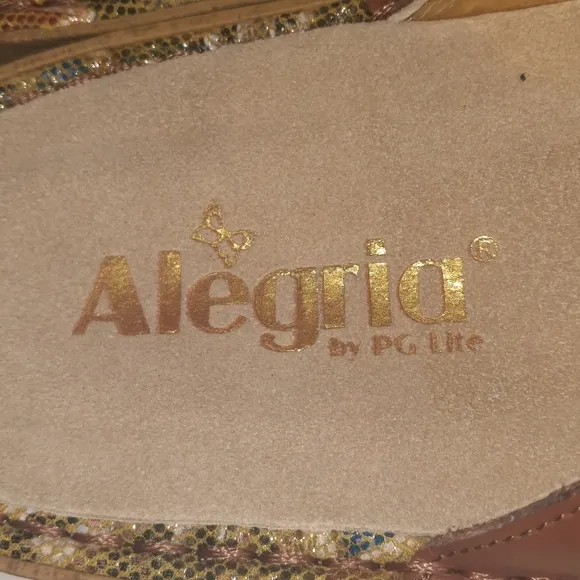 ALEGRIA Enmeshed Slide Sandals Floral Gold Peach Sage Green Tan EU 39 US 9
