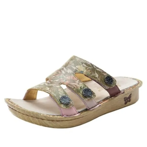 ALEGRIA Enmeshed Slide Sandals Floral Gold Peach Sage Green Tan EU 39 US 9