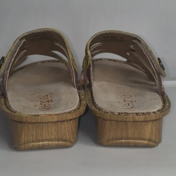 ALEGRIA Enmeshed Slide Sandals Floral Gold Peach Sage Green Tan EU 39 US 9