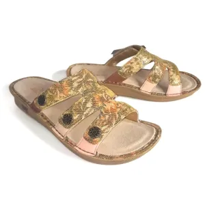 ALEGRIA Enmeshed Slide Sandals Floral Gold Peach Sage Green Tan EU 39 US 9