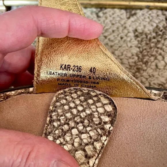 Alegria Karmen Glitz Gold Snake Leather Sandals Size 40 or 9.5 to 10