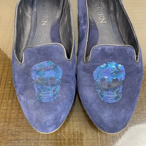 Alexander McQueen Suede Skull Loafers Flats Women's 39 US 9