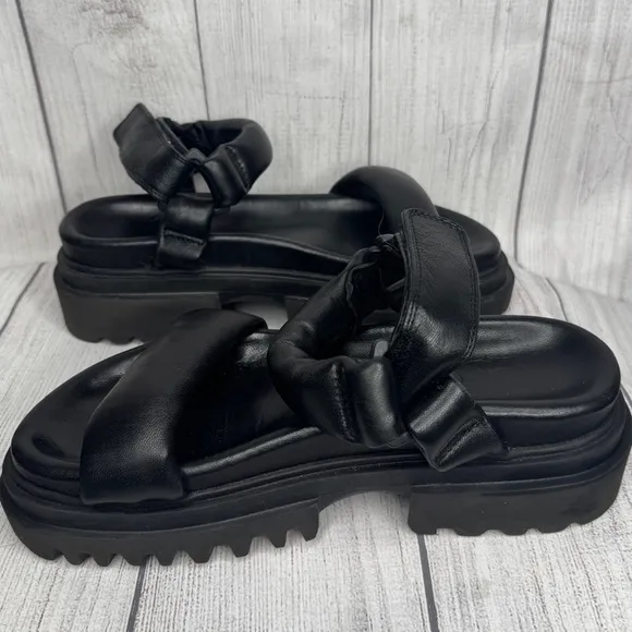 All Saints AllSaints Black Leather Chunky Sandals Size 39