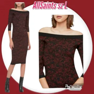 ALL SAINTS BLACK &amp; ROSE  OFF THE SHOULDER SWEATER MIDI BODYCON DRESS SZ L