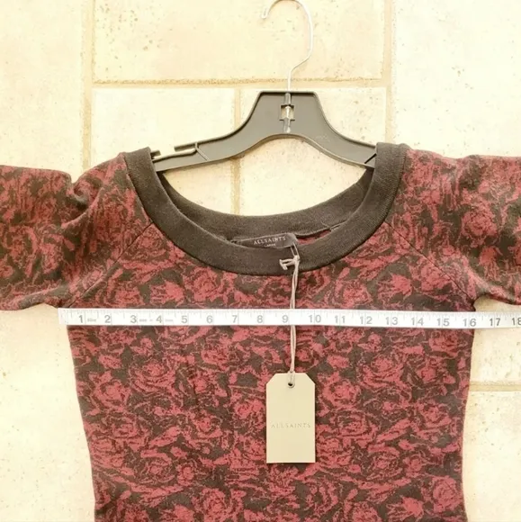 ALL SAINTS BLACK &amp; ROSE  OFF THE SHOULDER SWEATER MIDI BODYCON DRESS SZ L