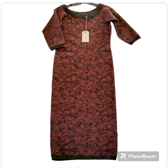 ALL SAINTS BLACK &amp; ROSE  OFF THE SHOULDER SWEATER MIDI BODYCON DRESS SZ L