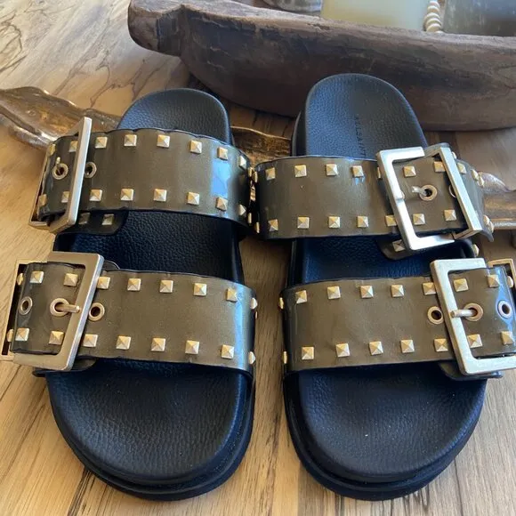 ALL SAINTS Sian STUDDED BIG BUCKLE Leather Sandals size 9
