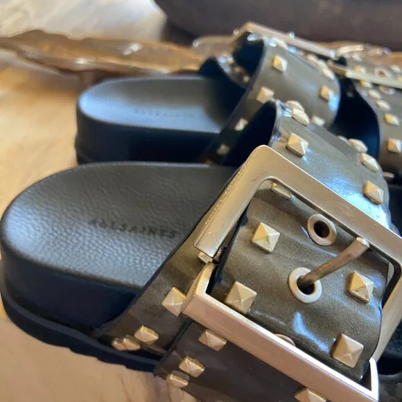 ALL SAINTS Sian STUDDED BIG BUCKLE Leather Sandals size 9
