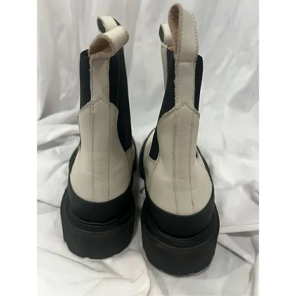 All Saints Women's White Black Pull On Harlee Lug Sole Chelsea Boot Size 39 NWOT