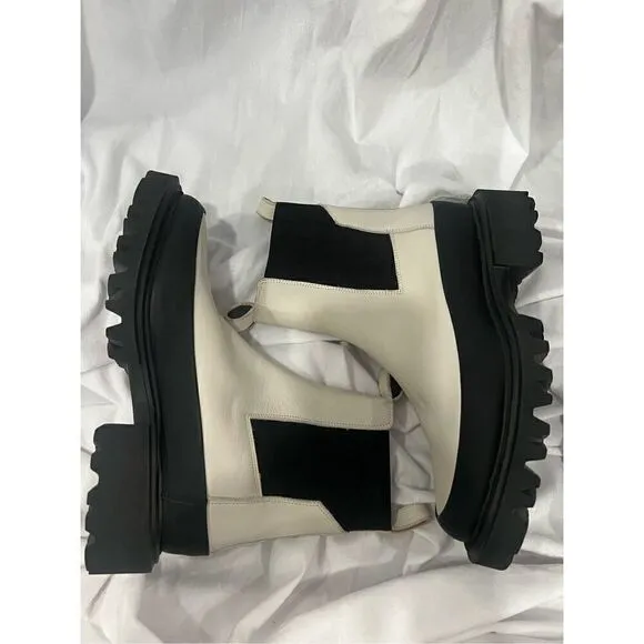 All Saints Women's White Black Pull On Harlee Lug Sole Chelsea Boot Size 39 NWOT