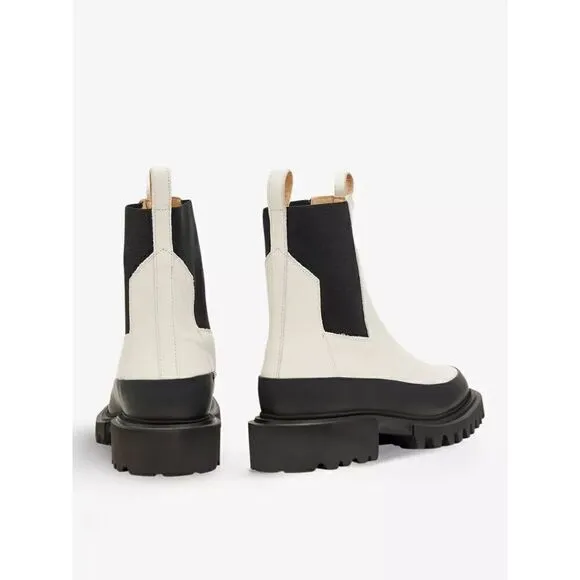 All Saints Women's White Black Pull On Harlee Lug Sole Chelsea Boot Size 39 NWOT