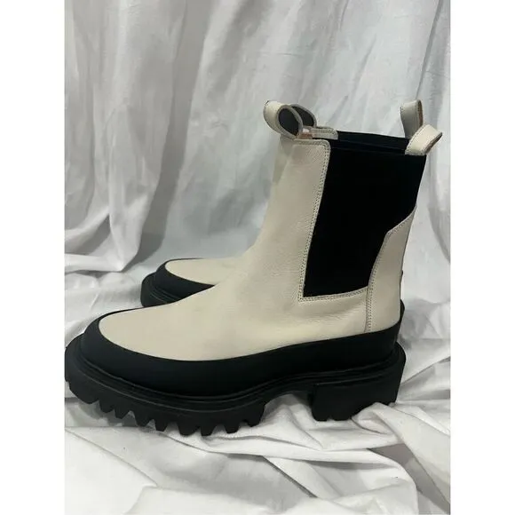 All Saints Women's White Black Pull On Harlee Lug Sole Chelsea Boot Size 39 NWOT