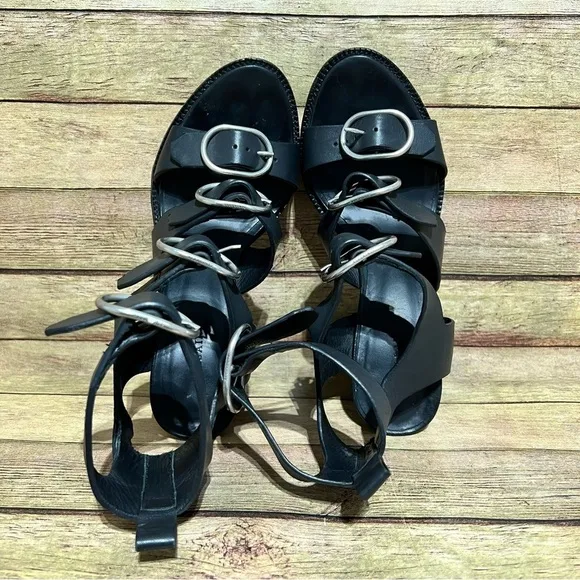 AllSaints Black Leather Osuna Sandals