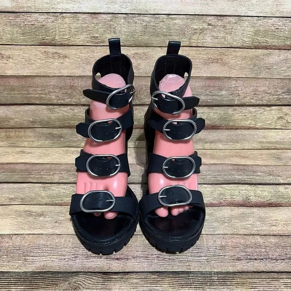 AllSaints Black Leather Osuna Sandals