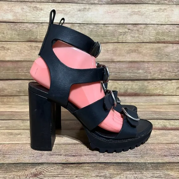 AllSaints Black Leather Osuna Sandals