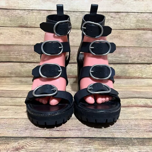 AllSaints Black Leather Osuna Sandals