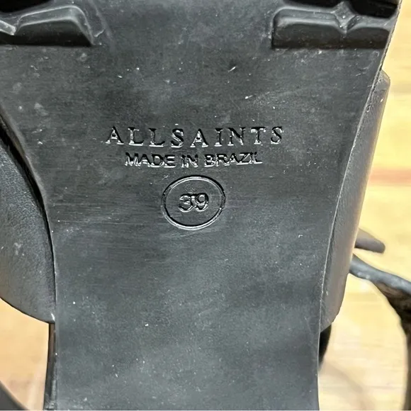 AllSaints Black Leather Osuna Sandals
