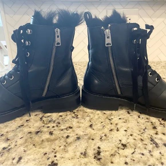 Allsaints Combat Boots Black Leather Side Zip Donita Womens Size 38