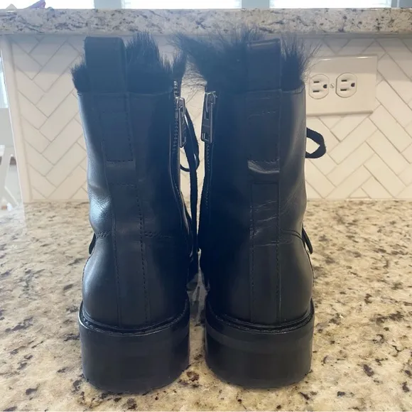 Allsaints Combat Boots Black Leather Side Zip Donita Womens Size 38