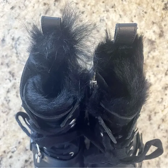 Allsaints Combat Boots Black Leather Side Zip Donita Womens Size 38