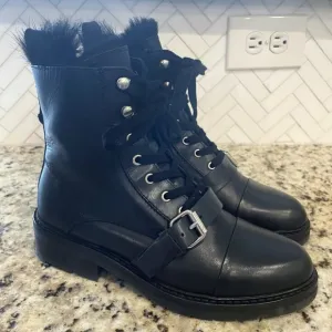 Allsaints Combat Boots Black Leather Side Zip Donita Womens Size 38