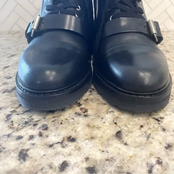 Allsaints Combat Boots Black Leather Side Zip Donita Womens Size 38