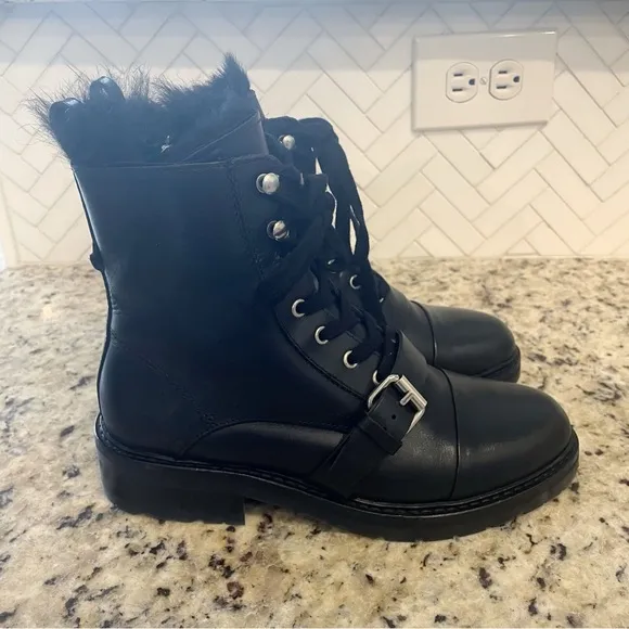 Allsaints Combat Boots Black Leather Side Zip Donita Womens Size 38