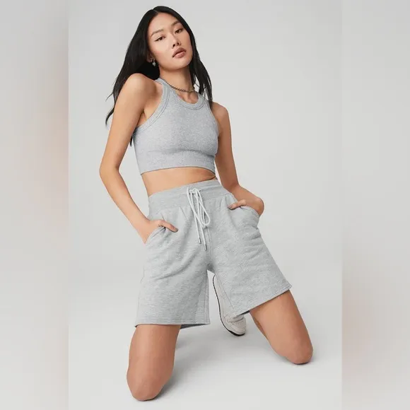 ALO Yoga High-Waist Easy Sweat Short Athletic Heather Grey Size Small