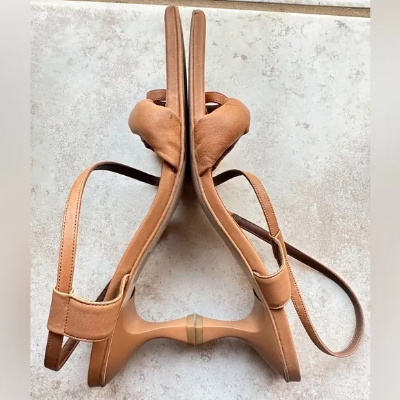 ALOHAS Asymmetric Straps Heels Square Toe Camel Color Size 42