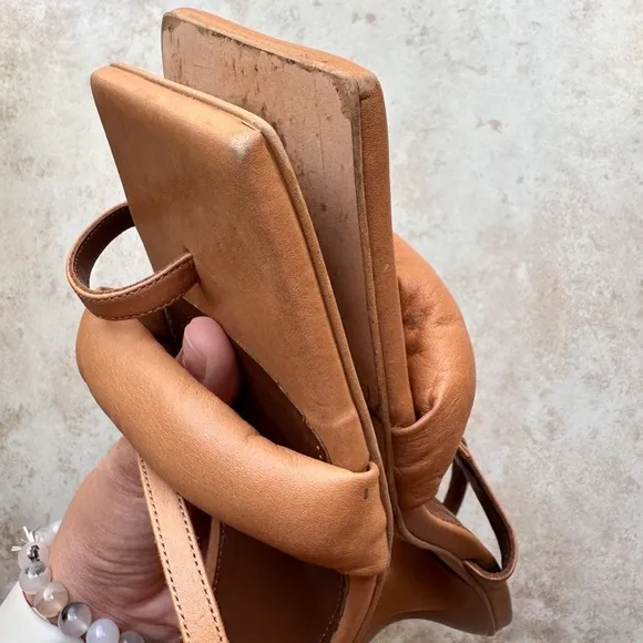 ALOHAS Asymmetric Straps Heels Square Toe Camel Color Size 42