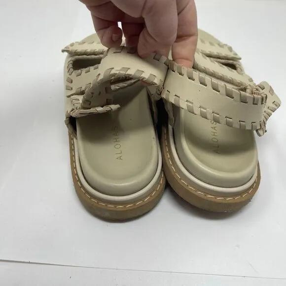 Alohas Barrel Chunky Two-Strap Sandals in Stone sz 41 US 10