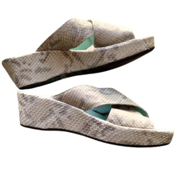 Amalfi Snakeskin Print Metallic Wedge Slides
