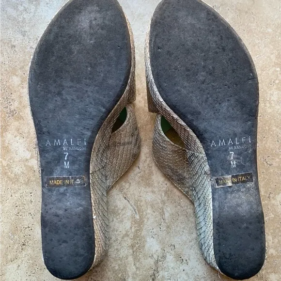 Amalfi Snakeskin Print Metallic Wedge Slides