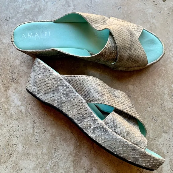 Amalfi Snakeskin Print Metallic Wedge Slides