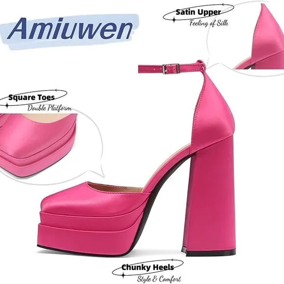 amiuwen Women Platform Pump Sandals,5&quot; Chunky Block Heel, Missing the strap