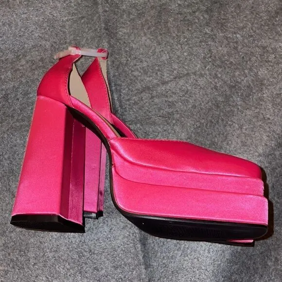 amiuwen Women Platform Pump Sandals,5&quot; Chunky Block Heel, Missing the strap