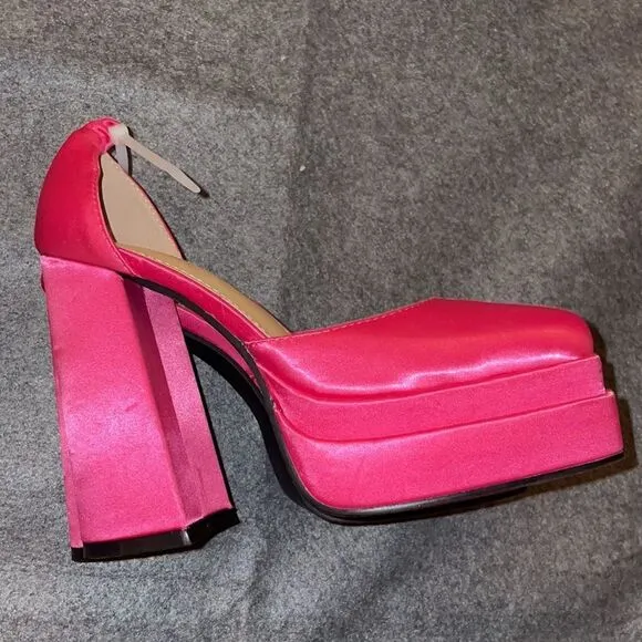 amiuwen Women Platform Pump Sandals,5&quot; Chunky Block Heel, Missing the strap