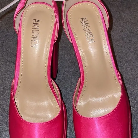 amiuwen Women Platform Pump Sandals,5&quot; Chunky Block Heel, Missing the strap