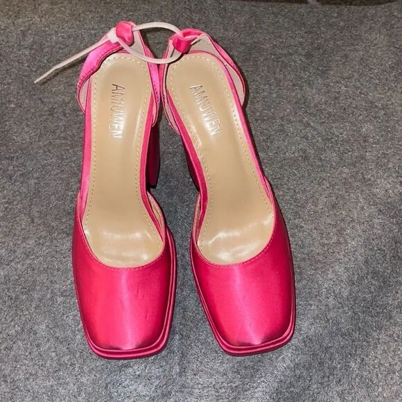 amiuwen Women Platform Pump Sandals,5&quot; Chunky Block Heel, Missing the strap