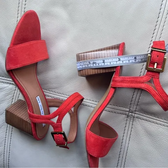 &amp; Other Stories Block Slingback Heeled Sandals Sz 9.5 Red Orange Suede