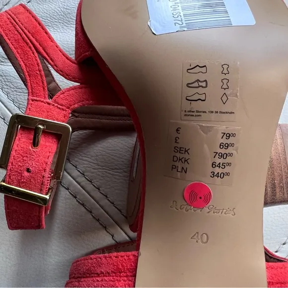 &amp; Other Stories Block Slingback Heeled Sandals Sz 9.5 Red Orange Suede