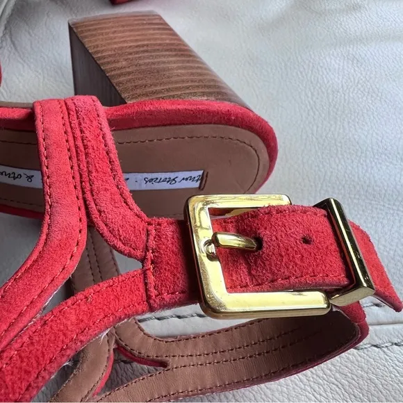 &amp; Other Stories Block Slingback Heeled Sandals Sz 9.5 Red Orange Suede